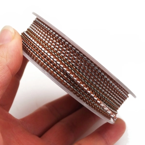 Macro detail of bronze and silver woven dragon pattern cord on a transparent spool