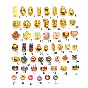 Set of 52 gold-plated enamel spacer beads with heart and animal charms for DIY jewelry