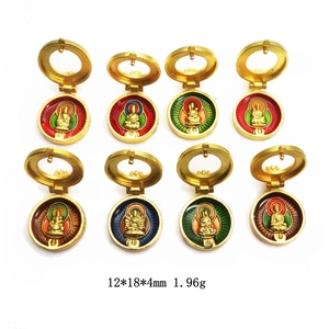 Set of 8 gold-plated enamel Buddha pendants with opening design and zodiac carvings