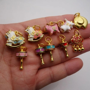 DIY gold-plated enamel charms including lucky lock and horse for jewelry making