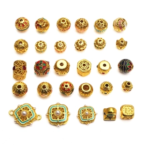 Chinese Vintage Hollow Brass Enamel Loose Beads DIY Jewelry Making Accessories With Artificial Pearl Gold Plated Spacer Beads