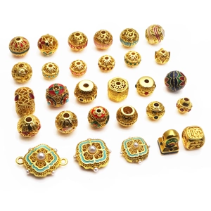 Gold plated hollow beads and enamel charms for DIY jewelry making with Fu character