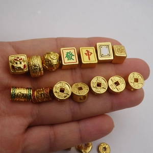 Golden mahjong and ancient coin charms for DIY jewelry making featuring matte gold finish