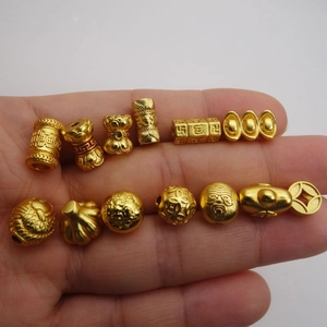 Golden sand-gold plated beads set with Fortune and Yuanbao charms for jewelry making