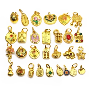 Chinese Traditional Gold Plated Copper Enamel Pendant Charms For Jewelry Making DIY Gourd Abacus Lucky Bag Pendant Accessories