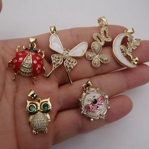 Gold-plated copper insect pendant necklaces with zircon and enamel animal motifs