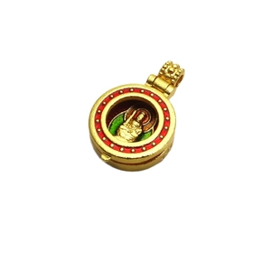 Golden zodiac guardian deity pendant with colorful enamel inlay in religious shrine style