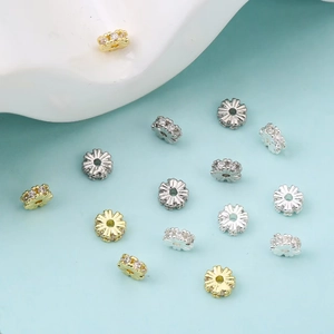 Gold and silver micro-pave zircon wheel spacer beads for DIY jewelry making