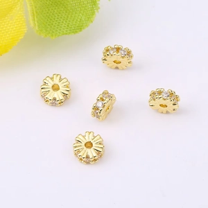 Minimalist Brass Cubic Zirconia Spacer Beads Flower Petal Shape Bead Caps Gold Silver Plated For DIY Jewelry Making Findings