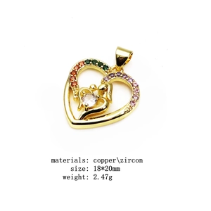 Detail of gold heart pendant with multi-color zircons, size 18x20mm and 2.47g weight