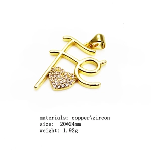 Gold plated copper FE faith heart pendant necklace with micro-paved cubic zirconia