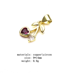 Macro view of cherry pendant made of copper and red zircon with 9x14mm dimensions