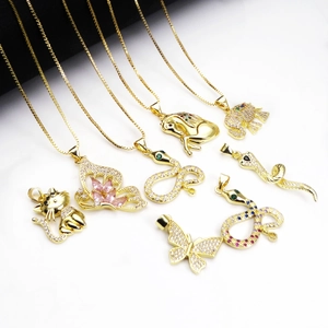 Collana Con Pendente Animale In Rame Con Micro Zirconia Placcato Oro Elefante Serpente Farfalla Cavallo Gatto Gioielli Donna Festa