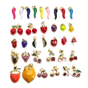 Fashion Fruit Pendant Copper Enamel Zirconia Strawberry Cherry Chili Lemon Watermelon Charms For DIY Necklace Bracelet Making Women Jewelry