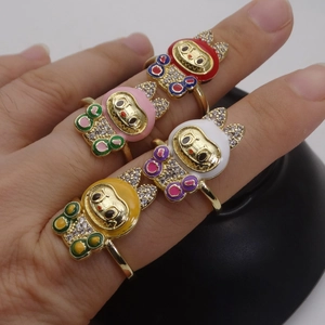 Anillos ajustables bañados en oro de 14k con circonitas y personajes de esmalte