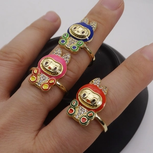 Anillos de monstruo ajustables bañados en oro de 14k con esmalte y micro pavé de circón
