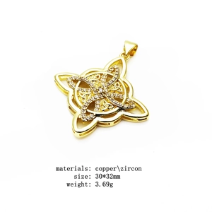 Detail of 30x32mm gold-plated Celtic knot cross pendant with micro-set zircon stones