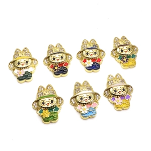 Cartoon rabbit bracelet charms with colorful enamel finish and micro-set cubic zirconia