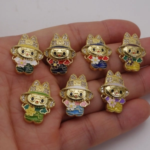 Micro-inlaid zircon cartoon girl bracelet connectors in seven diverse vibrant colors