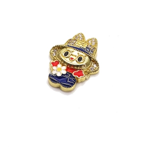 Detail of 3D gold-plated rabbit pendant with zircon inlays and colorful enamel finish