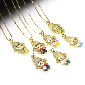 Kupfer Vergoldet Cartoon Mädchen Anhänger Halskette Für Damen Mikro Eingelegt Zirkonia Emaille Tropf Öl Box Kette Geist Engel Schmuck Geschenk