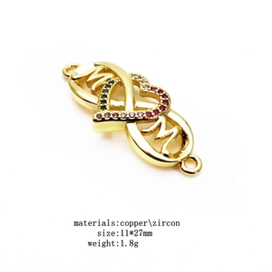 Gold-plated copper MOM charm with colorful zircon inlay and infinity heart design