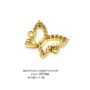 Golden copper butterfly connector with micro-paved zircons for DIY jewelry making