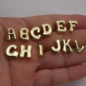 Polished 14K gold plated capital letter charms from A to L for DIY jewelry making