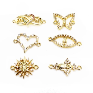 Copper Gold Plated Micro Pave Zirconia Connectors Butterfly Madonna Heart Infinity Charms For DIY Bracelet Making Jewelry Findings Accessories