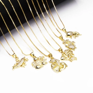 Copper Zirconia Marine Life Pendant Necklace Fish Shark Starfish Dolphin Sea Turtle Gold Plated Box Chain Clavicle Jewelry Women