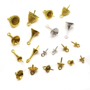 Various gold and silver plated copper drop bail pins and bead caps for DIY jewelry