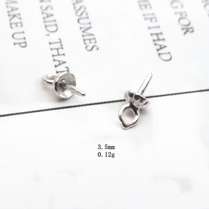 Macro detail of 3.5mm silver cup bail pins for jewelry making showing size and 0.12g weight