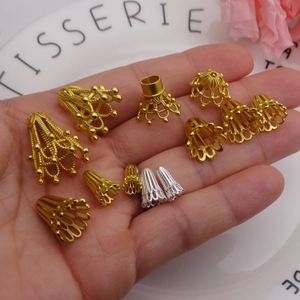 Hollow flower bead caps in gold and silver plating for DIY necklace and earring making