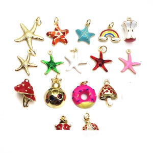 DIY Jewelry Making Copper Enamel Charms Pendants Starfish Ladybug Mushroom Rainbow Apple For Bracelet Necklace Making