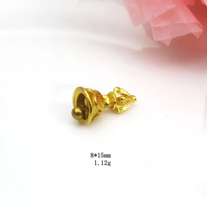 Detailed view of an 8x15mm golden bell pendant for DIY jewelry making