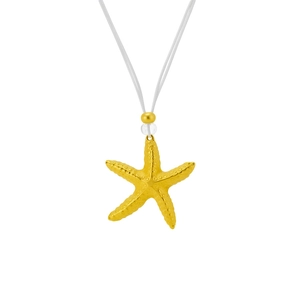 Collana con ciondolo a stella marina in resina dorata con cordino bianco, stile spiaggia