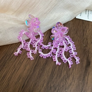 Elegante handgefertigte lila Perlenblumen-Ohrringe im süßen Forest-Stil Modeschmuck