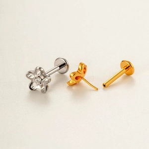 Titaniumlegering bloem labret stud sieraden met push-in pin en platte achterkant