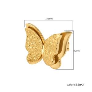 Detailansicht goldener zweilagiger Schmetterlingsohrstecker mit Maßangaben und Gewicht