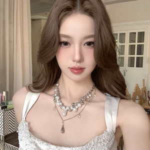 Exquisite Multi-layer Artificial Pearl Necklace For Women Alloy Water Drop Pendant Elegant Luxury Choker Jewelry For Wedding Party