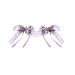 Elegant purple lace hair clips with metallic silver bows and purple ribbon accents.