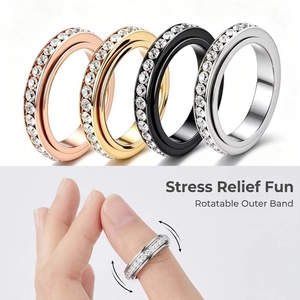 Stainless Steel Single Row Rhinestone Spinner Ring For Anxiety Stress Relief Rotatable Band Ring Fashion Unisex Finger Jewelry