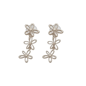 Elegant triple hollow flower clip-on earrings for non-pierced ears in silver finish