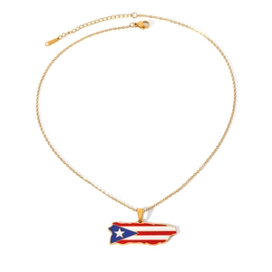 Detailed view of a gold Puerto Rico flag map pendant necklace made of stainless steel