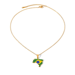 Detailed view of a gold stainless steel necklace with a Brazil map flag pendant