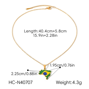 Detailed dimensions of Brazil map pendant necklace in gold-plated stainless steel
