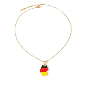 Elegant gold stainless steel necklace featuring a Germany map pendant with enamel flag colors