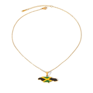 Gold-plated stainless steel necklace with colorful Jamaica map pendant detail
