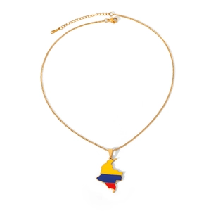 Gold stainless steel Colombia map pendant necklace with vibrant national flag colors