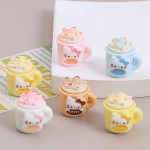 Set of 6 colorful resin miniature dessert cups featuring 3D cartoon cat character design